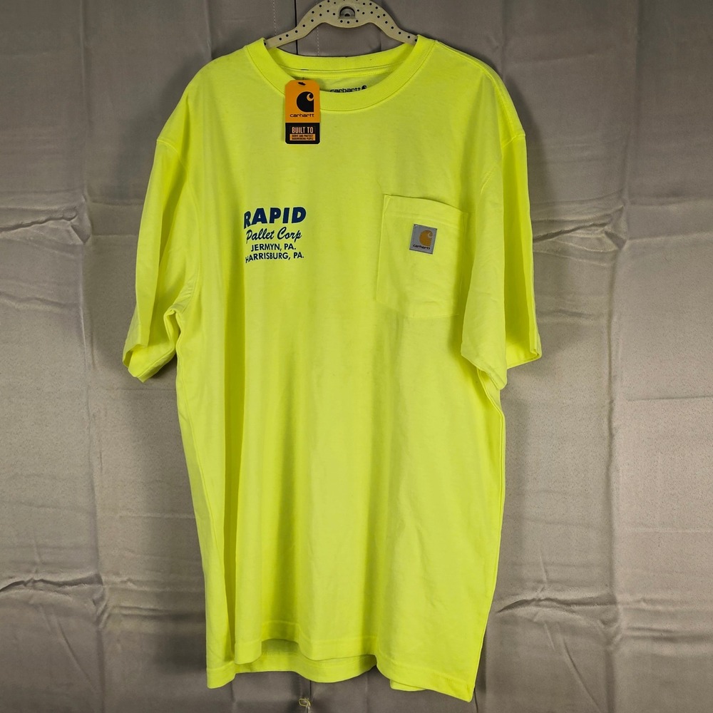 NWT Carhartt High Visibility Yellow Short Sleeve Pocket Tee Tshirt‎ Large - LOGO